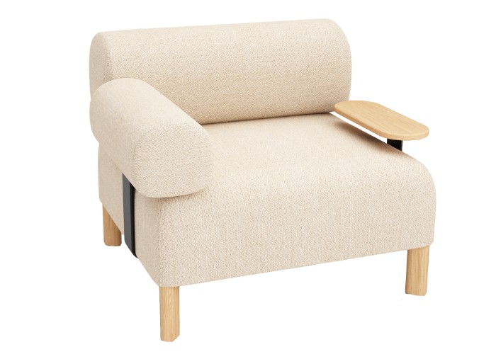 Pebble Single Lounge + 1 Armrest + Table - Bone